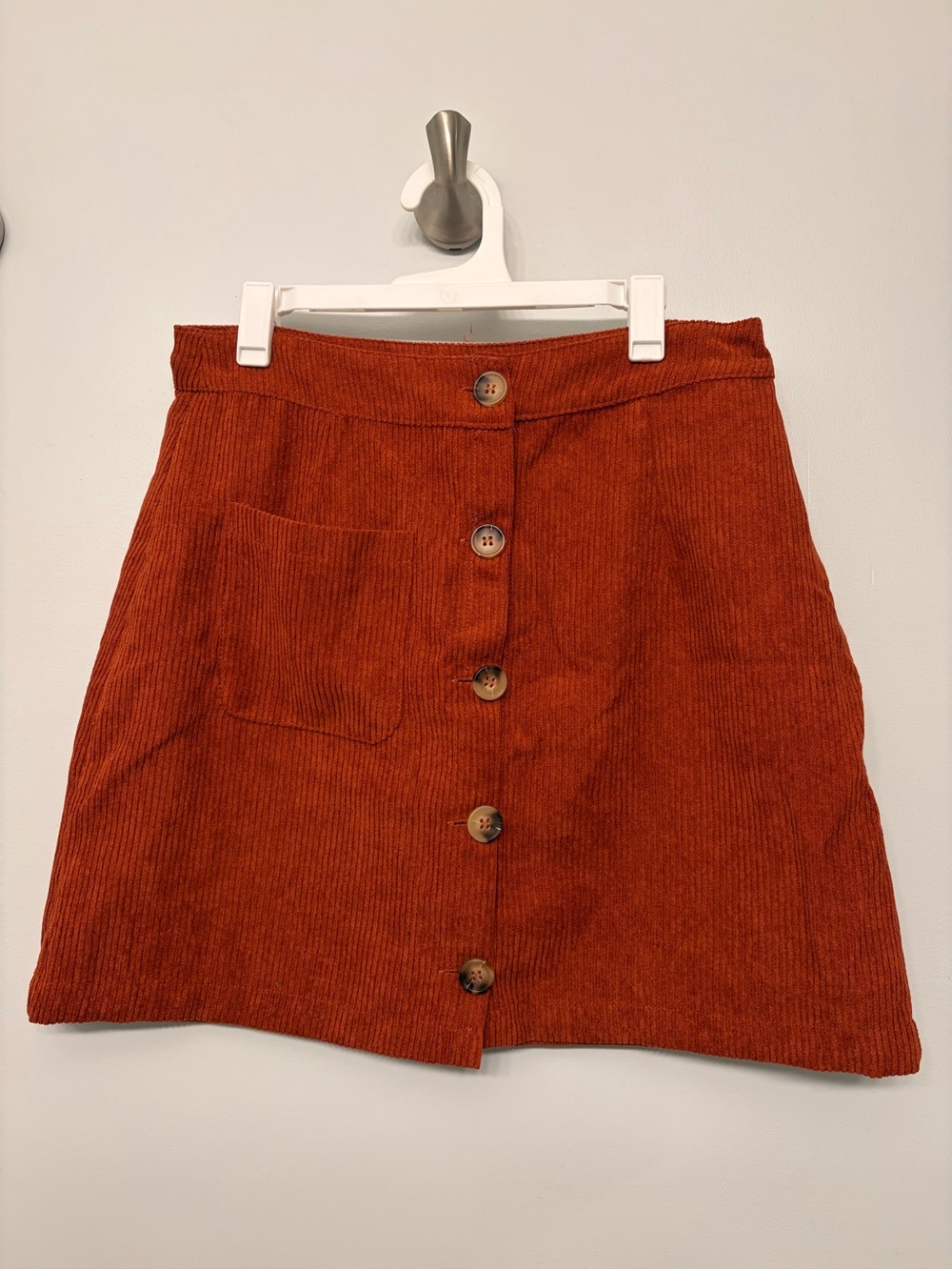 SHEIN Button-Front Corduroy Mini Skirt in Rust